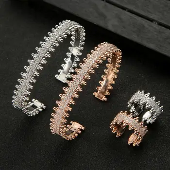 

Luxury 2PCS Dubai Bangle Ring Fashion Jewelry Sets For Women Wedding Engagement brincos para as mulheres HXB005