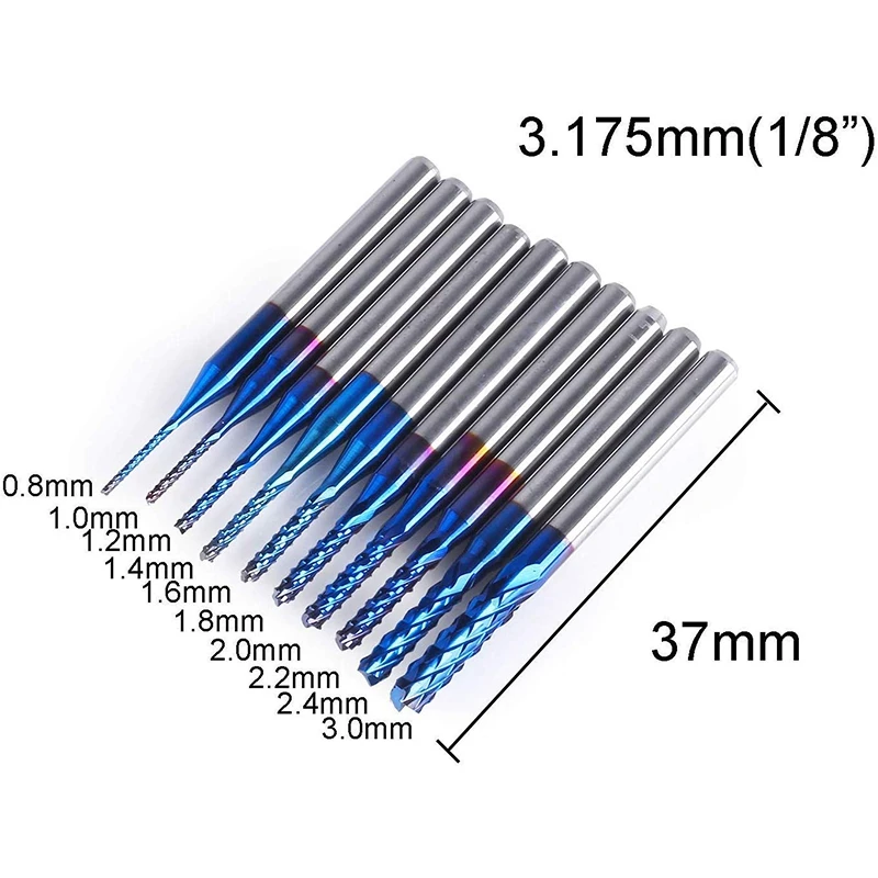 10 шт. Nano Blue Coat Концевая фреза ЧПУ фрезы PCB фрезы 0,8-3 мм 1/8 дюйма хвостовик Гравировальный Бит роторные заусенцы