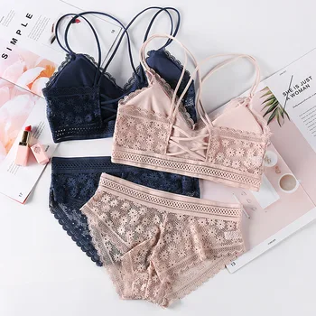

Sexy Panties Padded Bralette Lingerie Ultrathin Briefs Female Intimates Women Lace Bra Sets Seamless Underwear Backless Vest