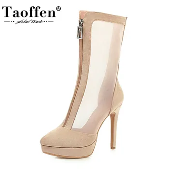 

TAOFFEN Summer Short Boots Ladies Fashion Front Zipper Shoes Women Stylish Platform Over High Heels Casual Footwear Size 33-43
