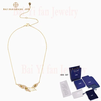 

Fashion SWA New GRACEFUL BLOOM Necklace Brown Gold Leaves Capture Petal Shape Pattern Crystal Elegant Female Romantic Gift