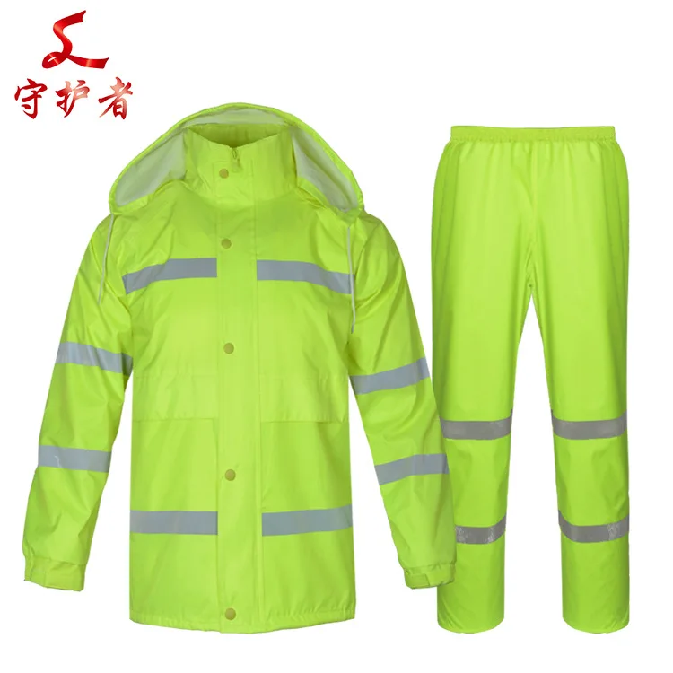 

Split Type Raincoat And Rain Pants Set Fluorescence Green Men And Women Reflective Sanitation High-Speed Patrol Traffic Duty Rai
