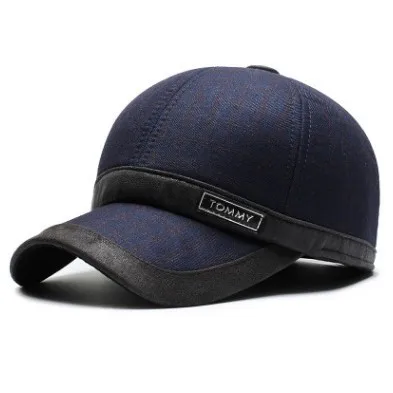 navy blue XdanqinX, новинка, зимняя мужская шапка, толстая, теплая, бейсбольная кепка, регулируемый размер, язычок, мужская, модная, брендовая Кепка, папа, наушники, шапки - Цвет: navy blue