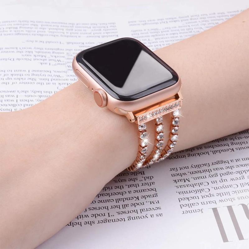 Ремешок из нержавеющей стали для Apple Watch 38 мм 42 мм iWatch ремешок 40 мм 44 мм Женский браслет с бриллиантами для Apple watch 5 4 3 2 1