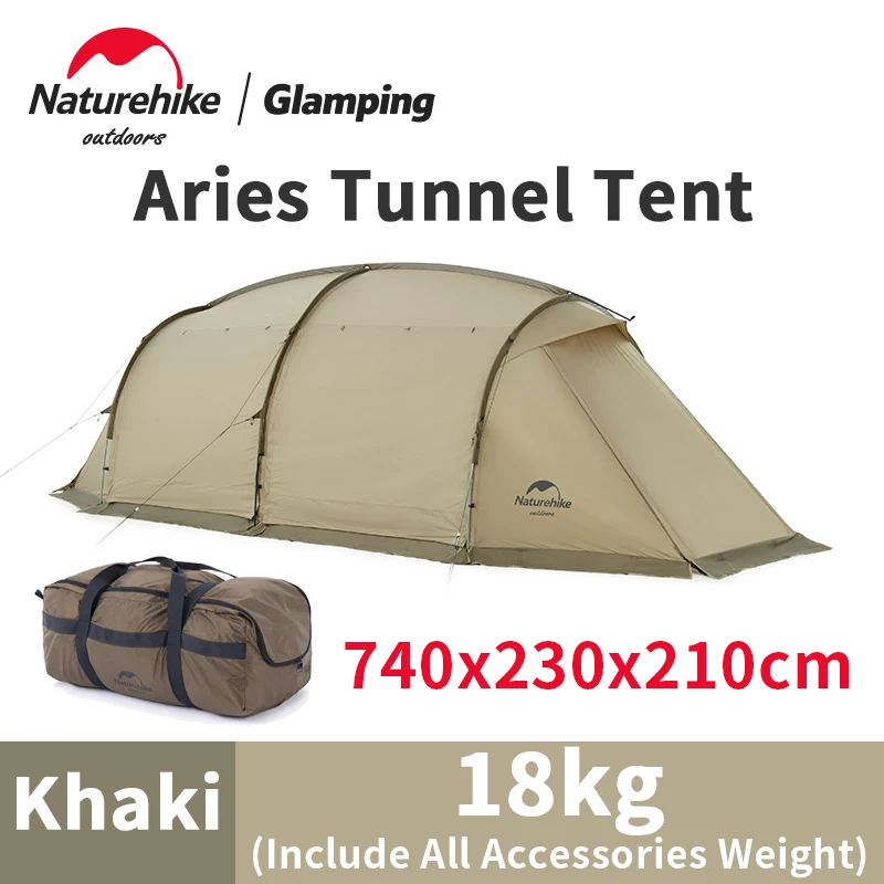 

Naturehike ARIES 4-6 Persons Tunnel Tent 210T Wind Resistance 4 Doors Camping Family Big Tent Two Spaces With Snow Skirt