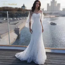 

Elegant Satin Mermaid Wedding Dress Removable Cape Sleeve Sweetheart Neck Floor Length Backless Applique Cвадебное платье 2021