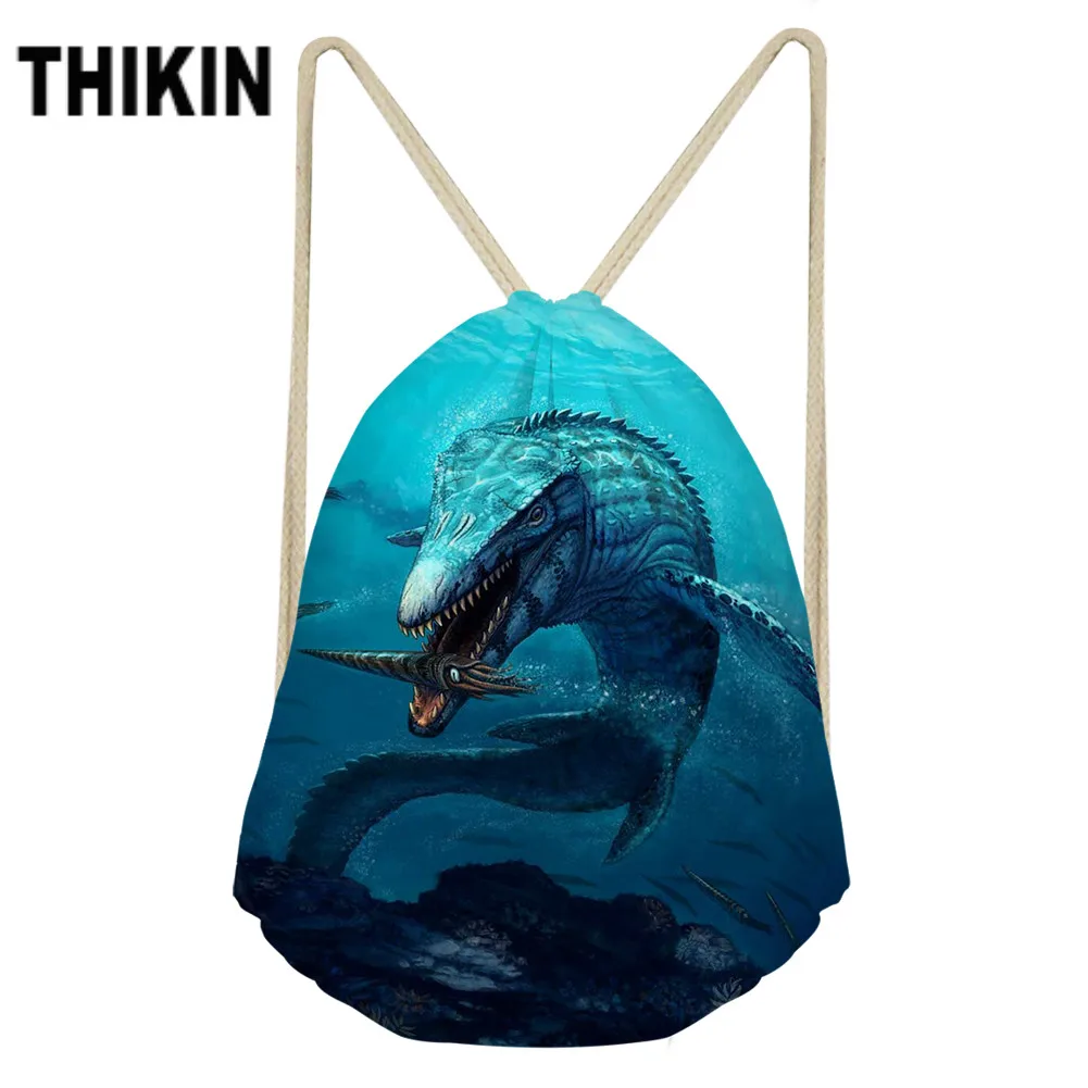 

ThiKin 3D Mosasaurus Dinosaur Print Drawstring Bag Fashion Shoulder Bags Personalized Undersea Animals Pattern High Capacity