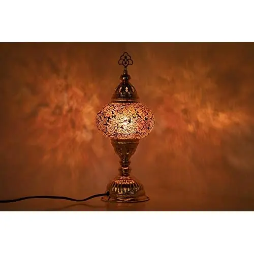 LaModaHome Turkish Lamp, Fireball Customize Tiffany Lamp 2021 Mosaic Stained Glass Boho Moroccan Lantern Table Lamp, Handmade De