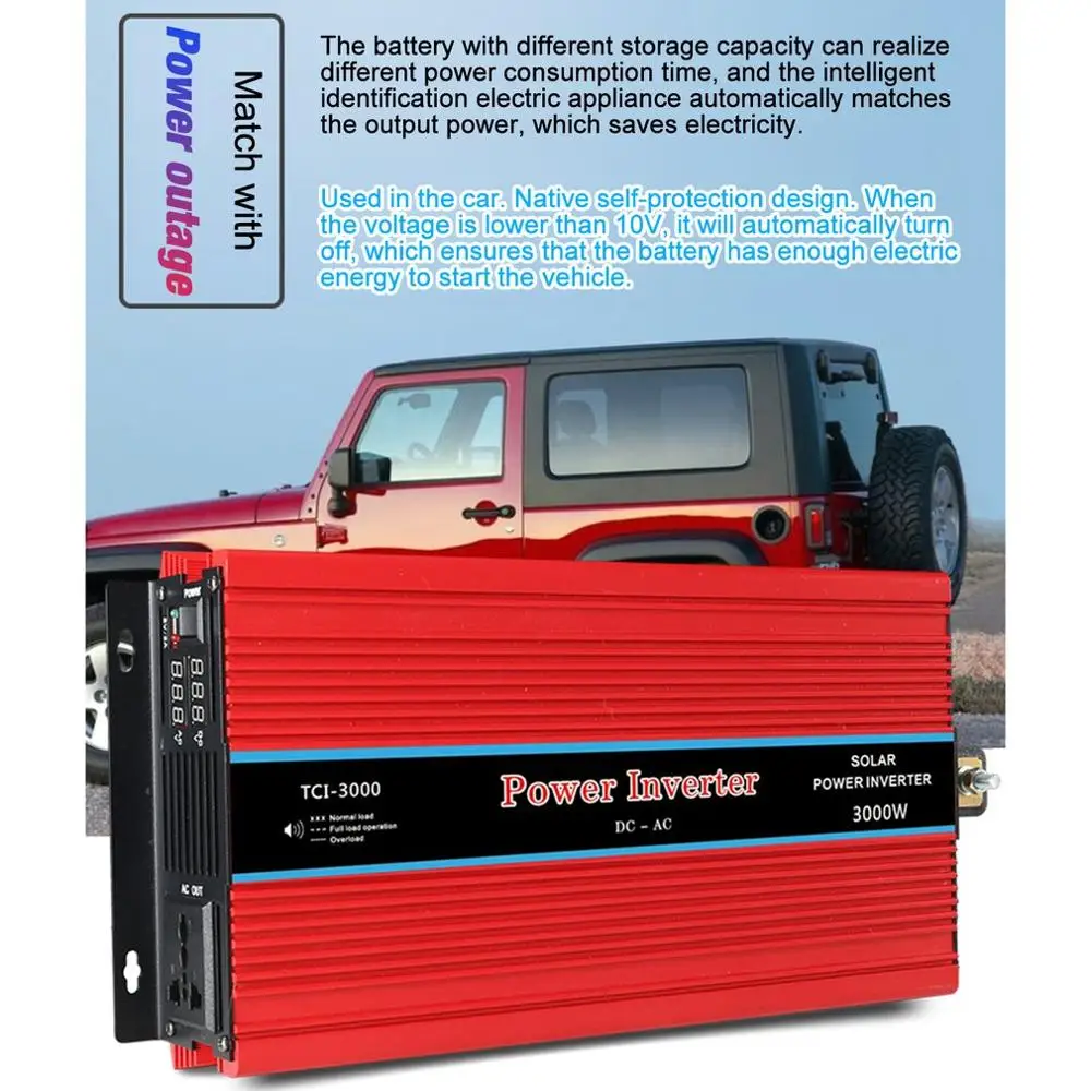 

Dual Display Car Power Inverter USB Converter Charger Adapter Modified Sine Wave 4000W