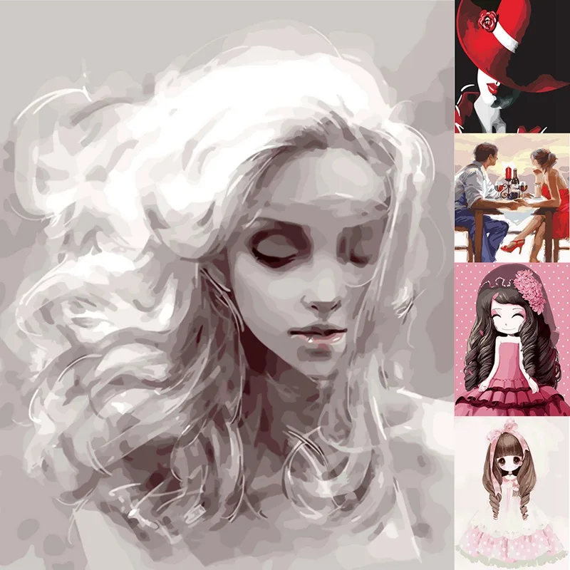 

Girl Pattern Frameless Pictures Painting By Numbers Painting and Calligraphy DIY Coloring By Numbers on Canvas