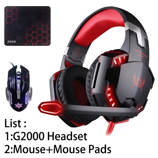KOTION EACH G2000 G9000 игровые лучшие наушники с глубокими басами, стереогарнитура для ПК, для компьютерных игр, наушники с микрофоном, светодиодный свет - Цвет: G2000 Red A