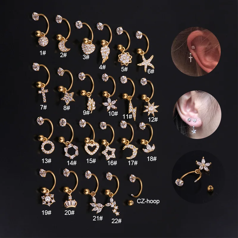 

Chissen 1pc 6/8mm Stainless Steel Cz Hoop Dangle Piercing Earrings Tragus Helix Cartilage Rook Jewelry Nose Stud body jewelry