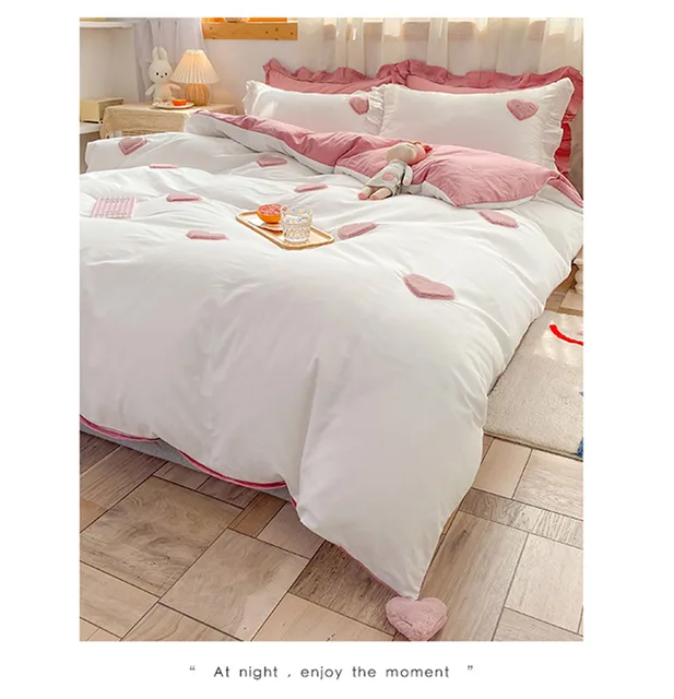 korean ins cute bedding set ruffle pillowcase cotton flat bed sheets queen  size simple girSpring Outfits Summer Outfits O…