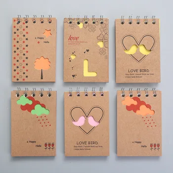 

5 PC pocket Cartoon Stationery Upturned Coil Notes Cute Kraft Paper Notepad
