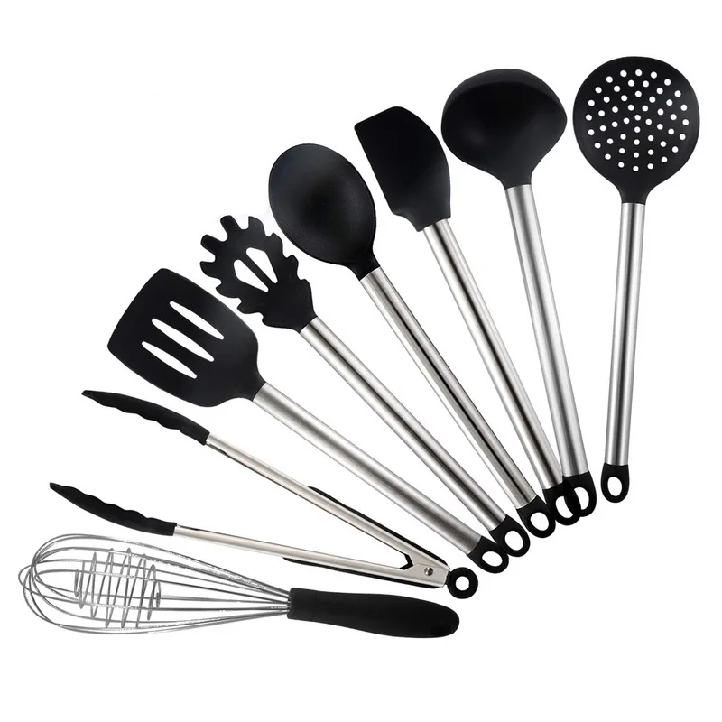  Stainless Steel Handle Silicone Kitchenware 8 Piece Set Silicone Spatula Scraper Baking Set Cooking