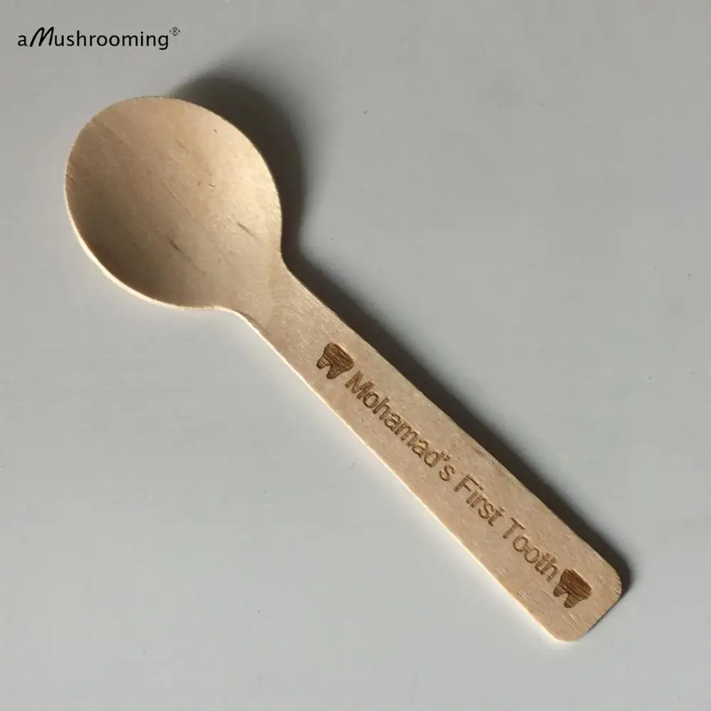 100Pcs Wooden Spoon Disposable Spoon Mini Ice Cream Spoon 10cm Round Spoon for Ice Cream Party Buffet