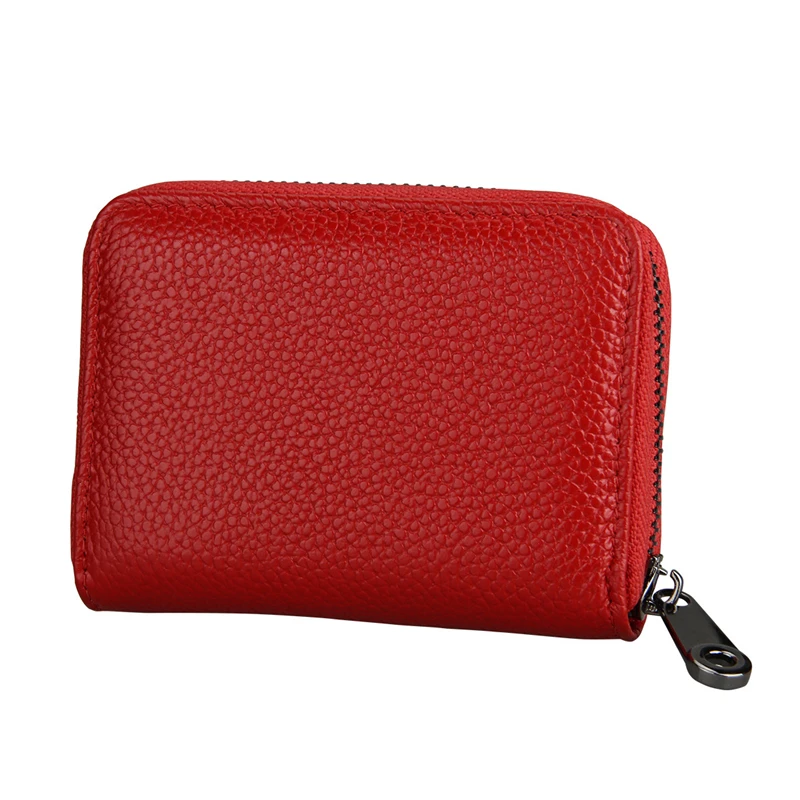 New Genuine Leather Card Bag RFID Blocking Credit Card Holder Men Business Wallet Women Change Organizer Zipper Purse