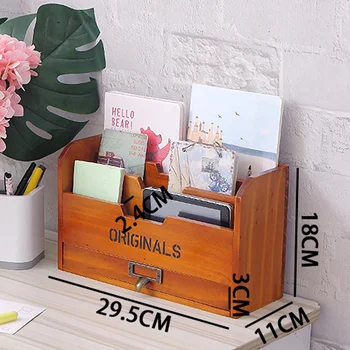 

Wooden Storage Box Letter Rack Vintage Holder Post Mail Paper Card Organizer for Home Office TP899