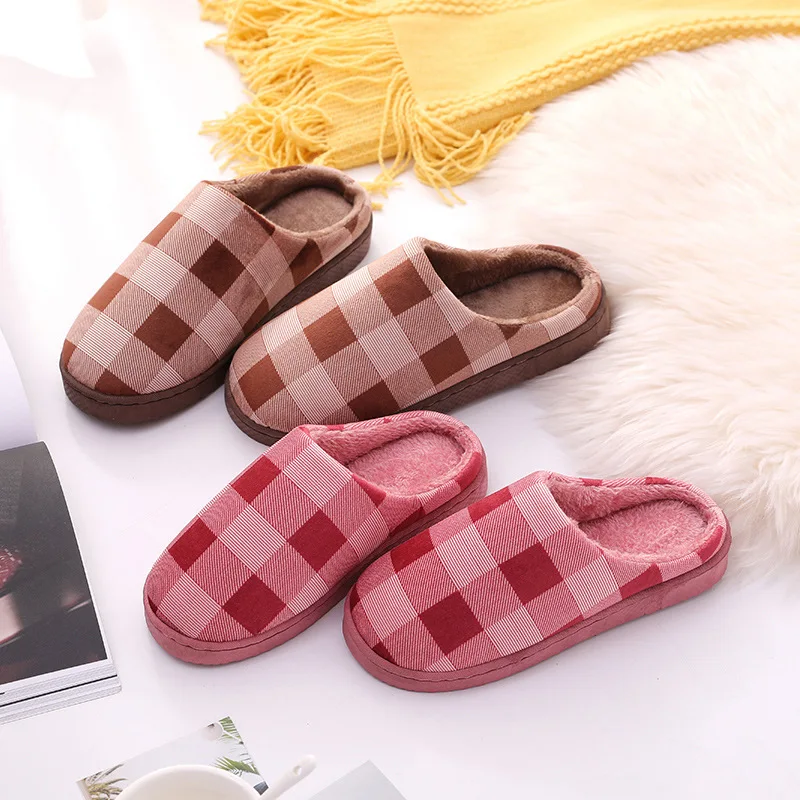 

Autumn & Winter Large Grid Indoors And Outdoors Household Wood Floor Warm Men And Women Couples Winter Cotton Slippers Cotton-pa