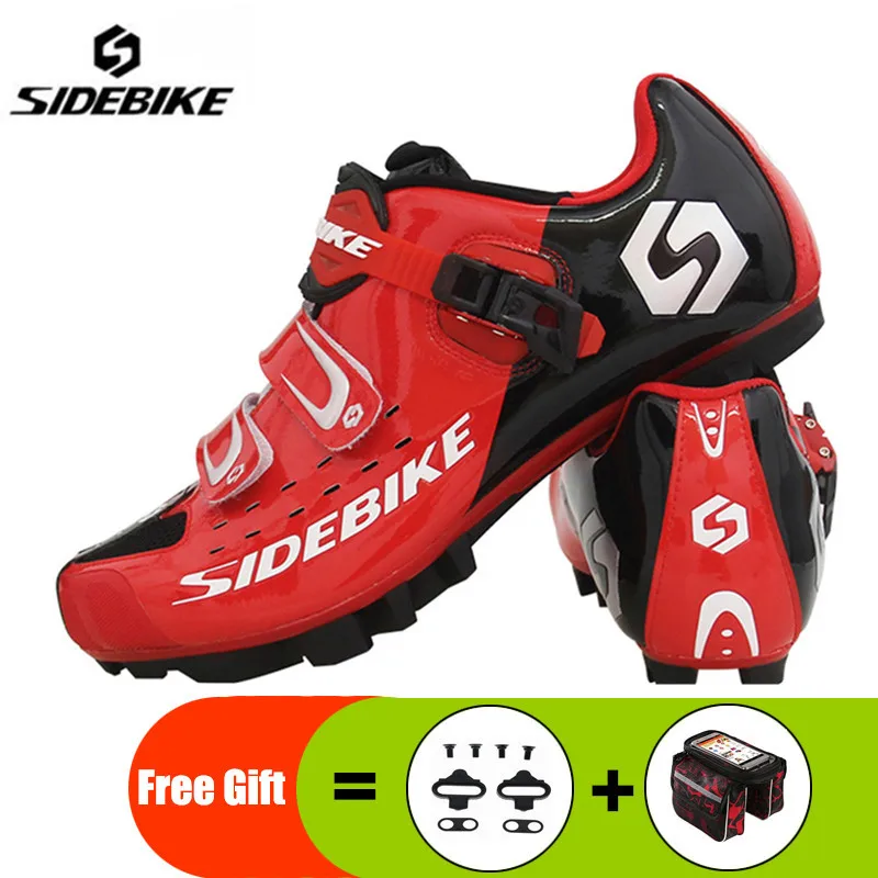 SIDEBIKE/Мужская обувь для велоспорта sapatilha ciclismo, mtb, комплект с педалью, замок для горного велосипеда, удобная самоблокирующаяся велосипедная обувь - Цвет: red add gift