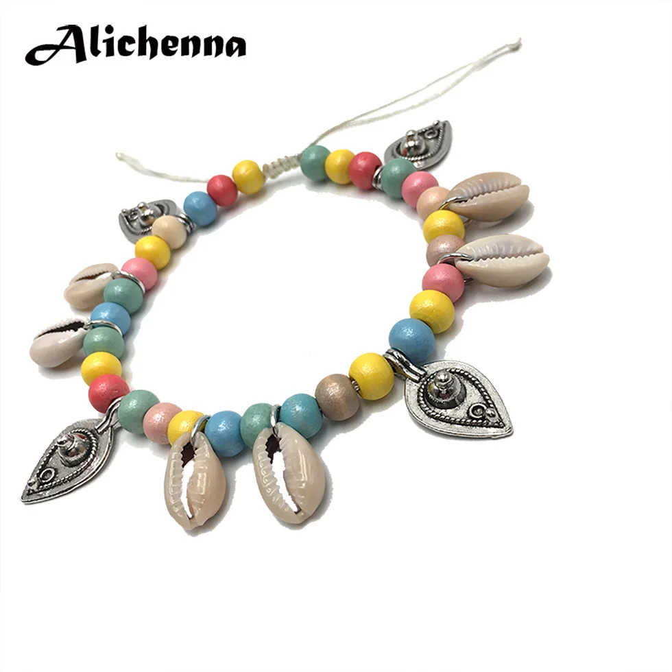 Богемные бижутерия для ног ножной браслет Boho Панк деревянные бусы ручной работы сплав оболочки заявление модные браслеты Подарки для женщин