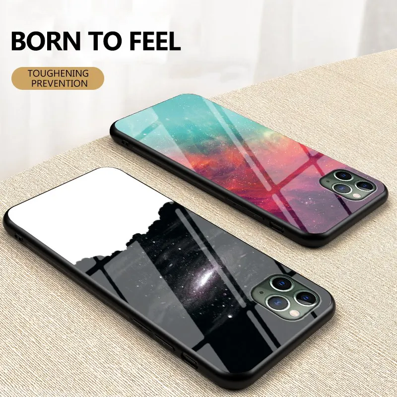Роскошный чехол со стеклом звездное небо для iPhone 11Pro XS Max XR X Жесткий Чехол 8 7 6 6s Plus