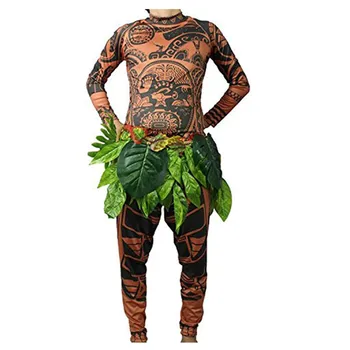 

Moana Maui Tattoo T Shirt/Pants Halloween Adult Mens Women Cosplay Costumes with Leaves Decor Blattern Halloween Adult Cosplay