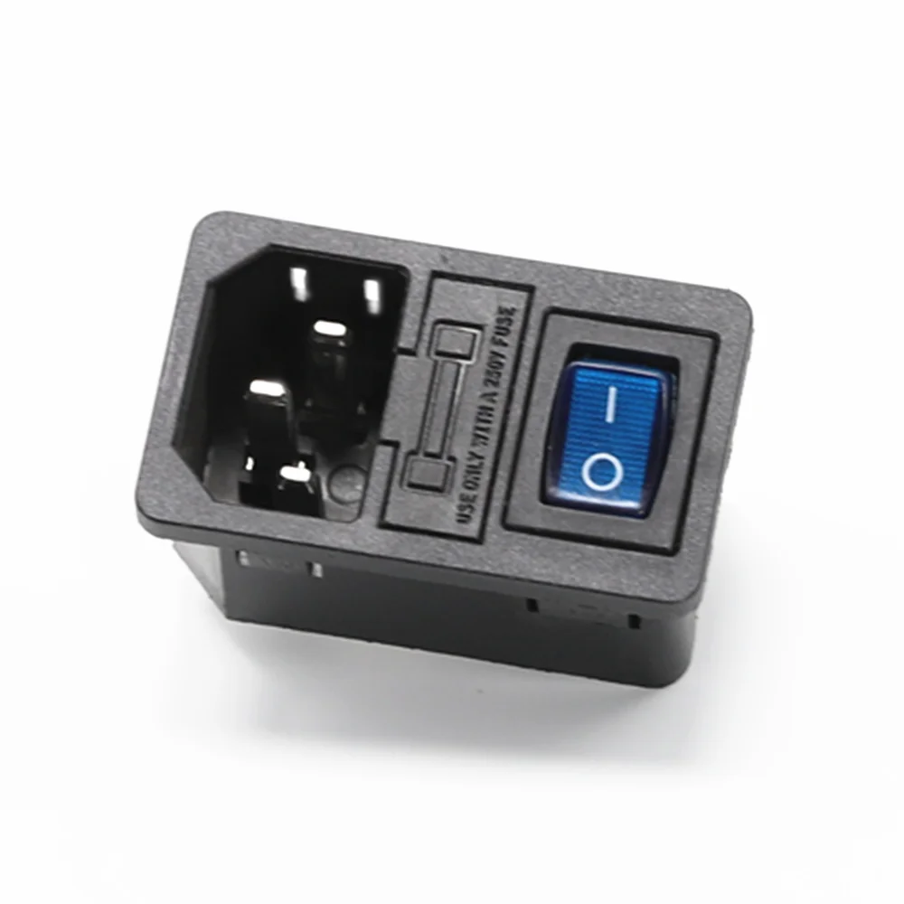 Синий 1 шт. 10A 250VAC 3 Pin iec320 C14 Входной разъем питания розетка с лампой кулисный переключатель 10A гнездо держателя плавкого предохранителя Мужской Разъем - Цвет: Синий