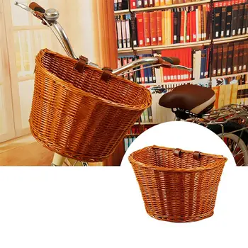 

Wicker Front Handlebar Bike Basket Cargo Hand-woven Beautiful Lines Sturdy And Durable Folk Craftsmanship Bike Basket Wicker