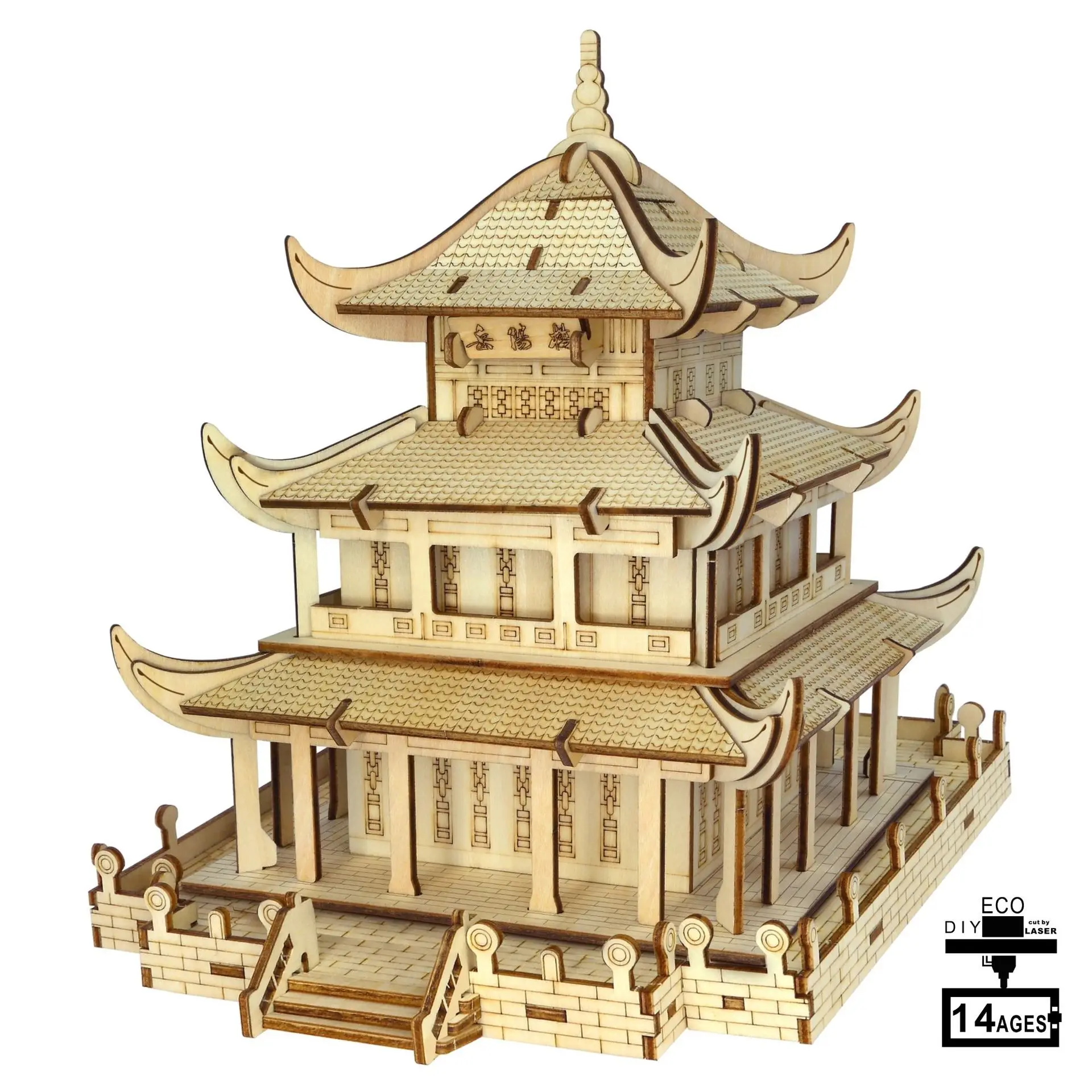 

Yueyang Tower-Boxed Cross Border for 3D Wooden Puzzle Jigsaw Puzzle Laser Cutting Processing DIY