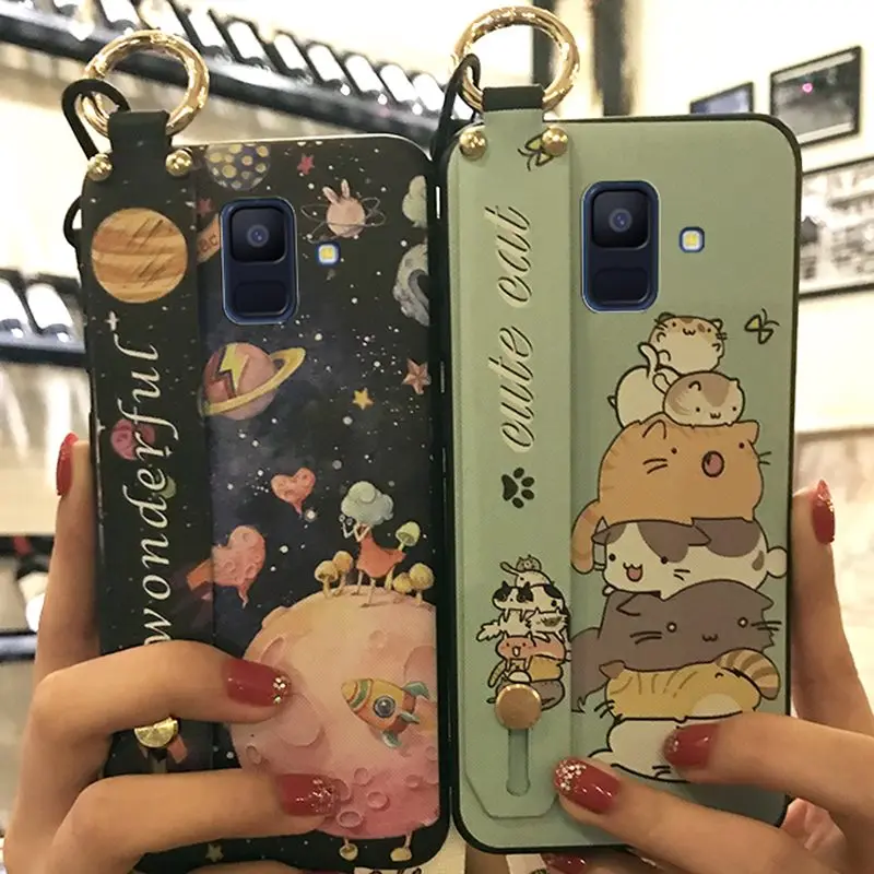 Чехол для телефона с ремешком Samsung A8Plus 2018 ударопрочный милый мультяшный из ТПУ