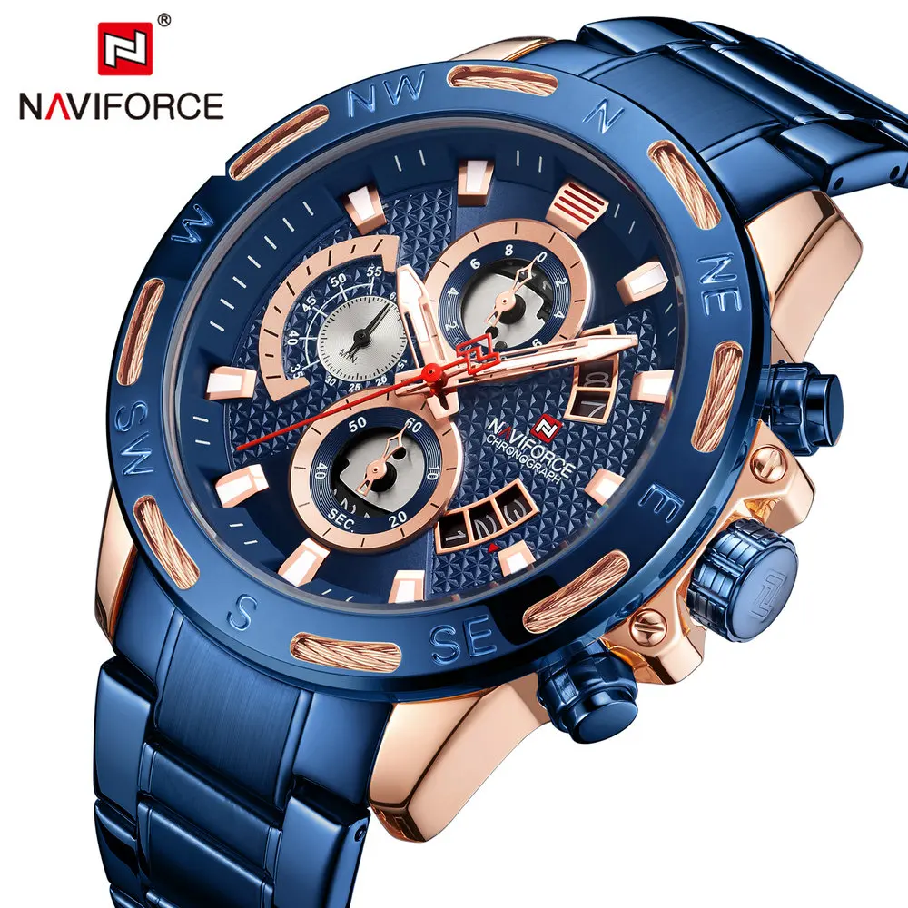 NAVIFORCE модные синие часы мужские спортивные с хронографом люксовый бренд