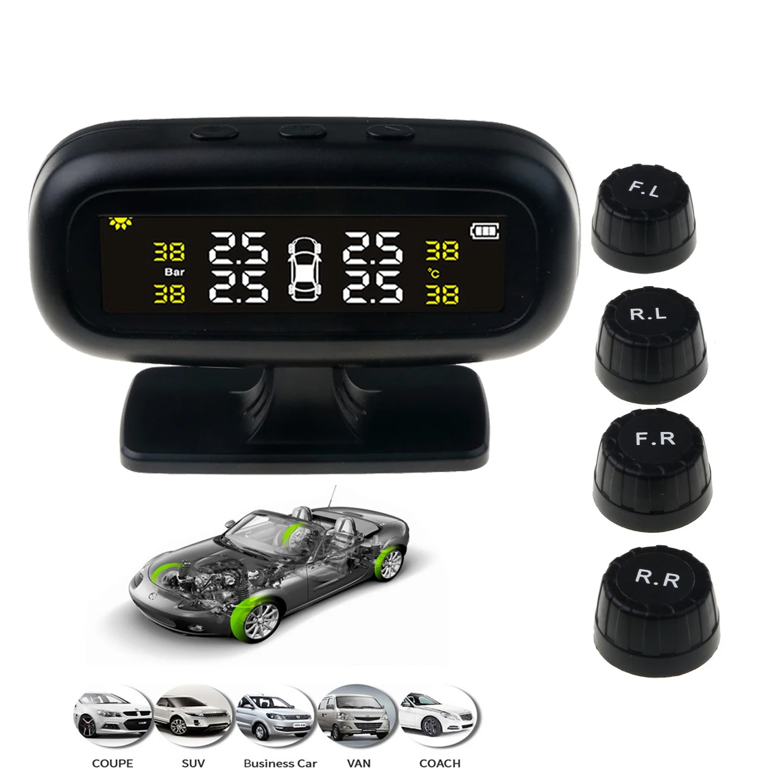 5 стилей, умный автомобиль TPMS, система контроля давления в шинах, солнечная энергия, TPMS, цифровой ЖК-дисплей, автоматическая система охранной сигнализации s