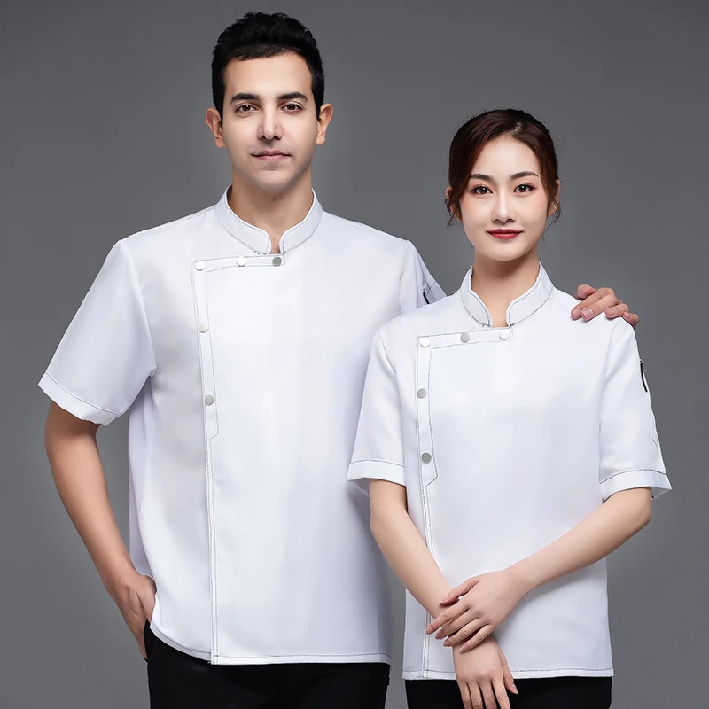 revista maníaco Arreglo Camisa de manga corta para hombres y mujeres, uniforme de Chef Maestro de  restaurante, servicio de comida, panadería, cantina, Hotel, cocina,  chaqueta, ropa de trabajo de barbero|Chaquetas de chef| - AliExpress