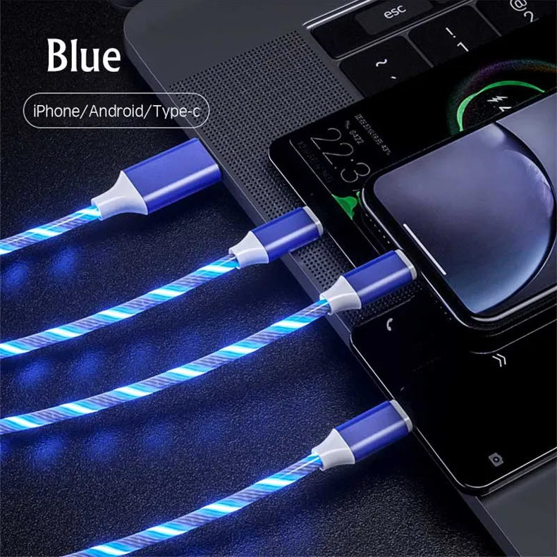 Магнитный течёт светильник светодиодный кабель Micro USB провод для iPhone samsung huawei Xiaomi 1 м магнитное зарядное устройство Тип C кабель для быстрой зарядки - Цвет: Blue