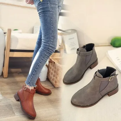 

2019 Korean-style Belt Buckle xue sheng xue Chunky-Heel Semi-high Heeled British Style Autumn And Winter Ankle Boots Anti-slip M