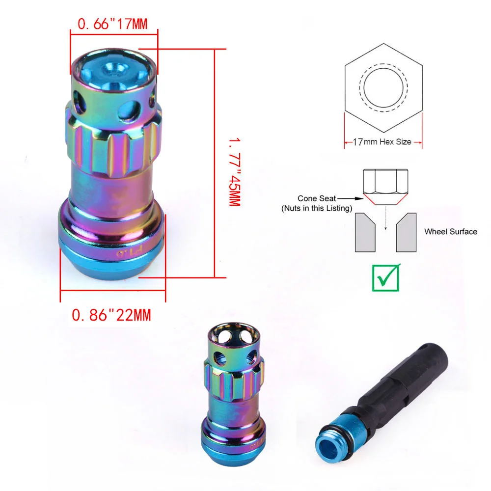 RASTP-Project Kics R40 16+ 4 шт. Neo хром Iconix M12X1.5 M12X1.25 Колесные гайки с фиксирующими гайками длина 44 мм RS-LN046