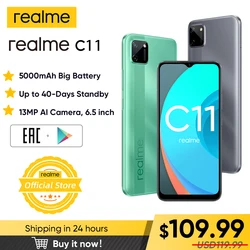 Realme C11 мобильные телефоны 6,5 дюймов 5000 мАч большая батарея 40 дней долгий режим ожидания 3 слота для карт Android смартфон 13 МП камера телефон