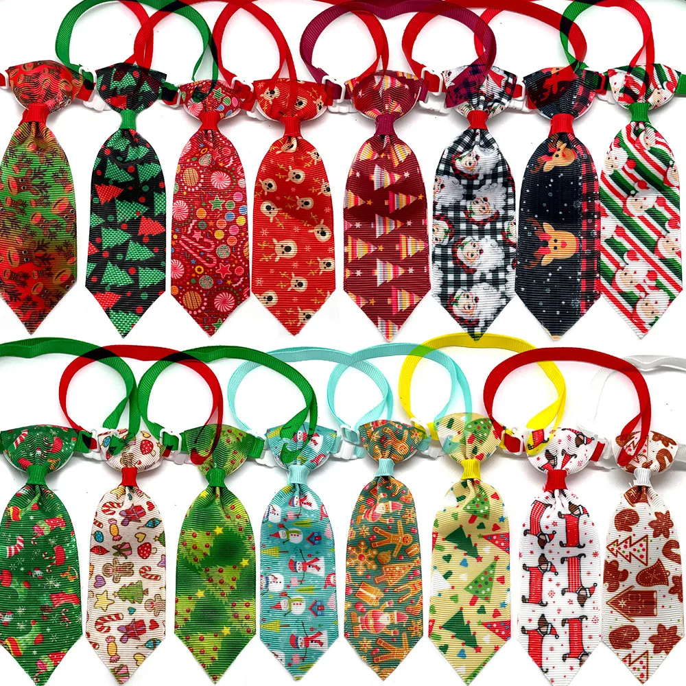 

10 Pcs Christmas Snowman Pet Dog Neckties Bow Ties Handmade Adjustable Pet Dog Ties Festival Neckties Dog Grooming Accessories