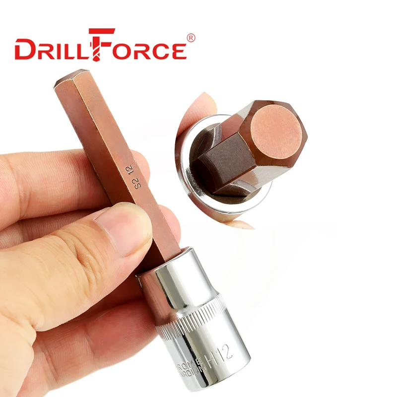 Drillforce 1/2" Drive Hexagon Socket Bit S2 Adapter Allen Key Wrench Home Repair Tools H4/H5/H6/H7/H8/H9/H10/H12/H14/H17/H19 3
