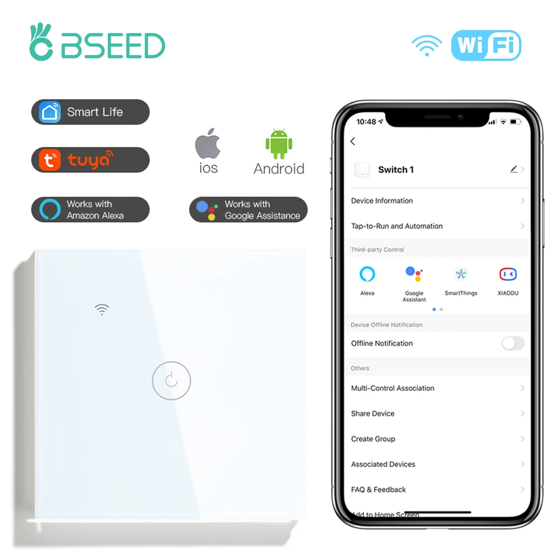 Умный выключатель BSEED с Wi-Fi 1/2/3 клавиши каналов беспроводной сенсорный