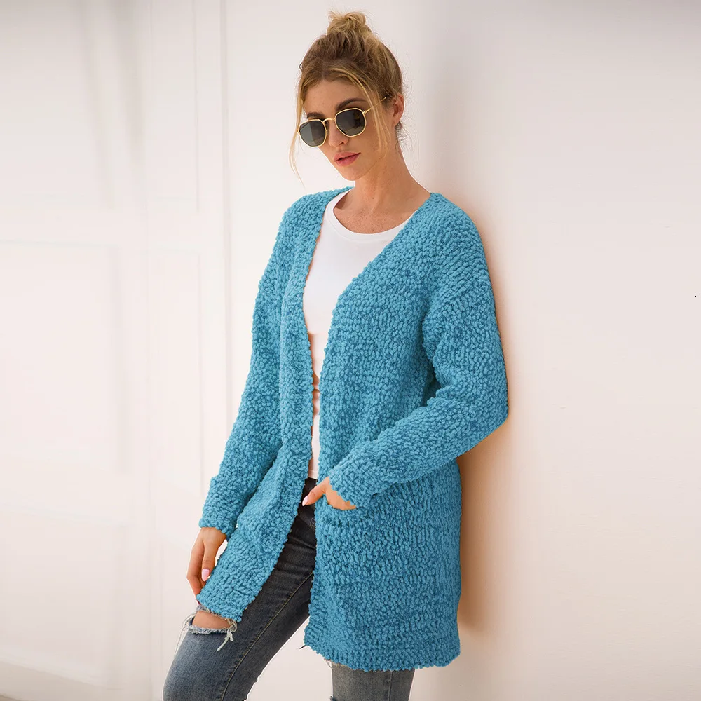 

Fashion Casual Women Knitting Cardigan Pockets V-neck Full Sleeve Long Outwear Ladies Loose Sweater Coat 2020 Casacas Para Mujer