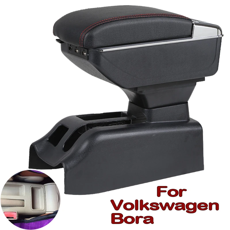 Billig Für Volkswagen Bora Golf 4 Armlehne Box Zentralen Speicher Inhalt Lagerung Box Tasse Halter Aschenbecher Konsole Arm PU Leder Auto styling