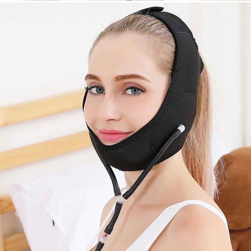 Masseter Inflatable Double Chin Adjustable Thin Tools Face Lift Mask Air Supercharging Elastic Shaping Slimming Belt Correction - Цвет: Черный