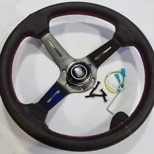 350 мм руль ND из натуральной кожи гоночный Дрифтинг тюнинг руль Красная строчка с роговой кнопкой