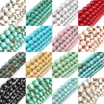 

Natural Stone White Howlite Blue Shell Turquoises Round Loose Beads 15" Strand 4 6 8 10 12 MM Pick Size For Jewelry DIY Crafts