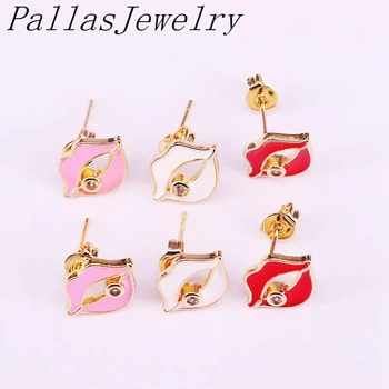 

10Pairs 12*9mm Lip Enamel Stud Earring Top Quality Pink White Red Enamel Jewelry For Women Girl