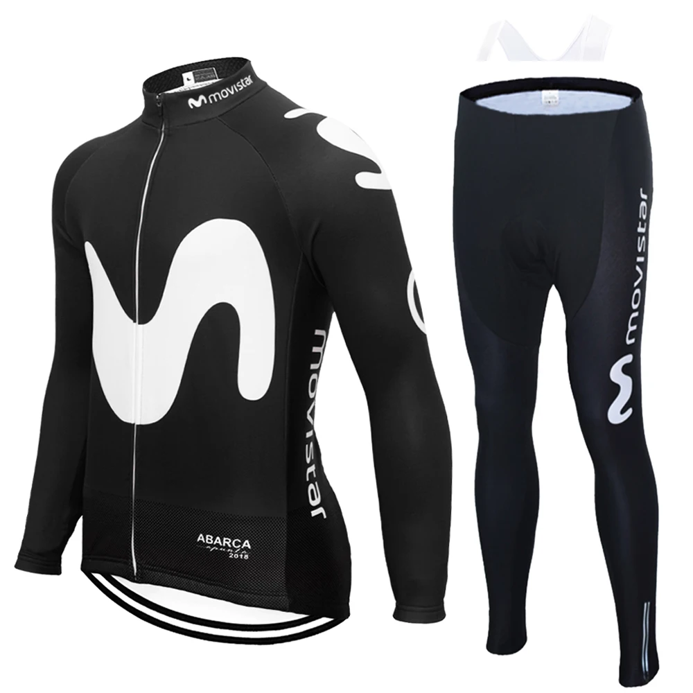 no fleece set 6 12D гелевая подкладка Movistar Team с длинным рукавом для велоспорта Джерси зимние штаны ropa ciclismo для велоспорта ropa ciclismo hombre invierno - Цвет: no fleece set 6