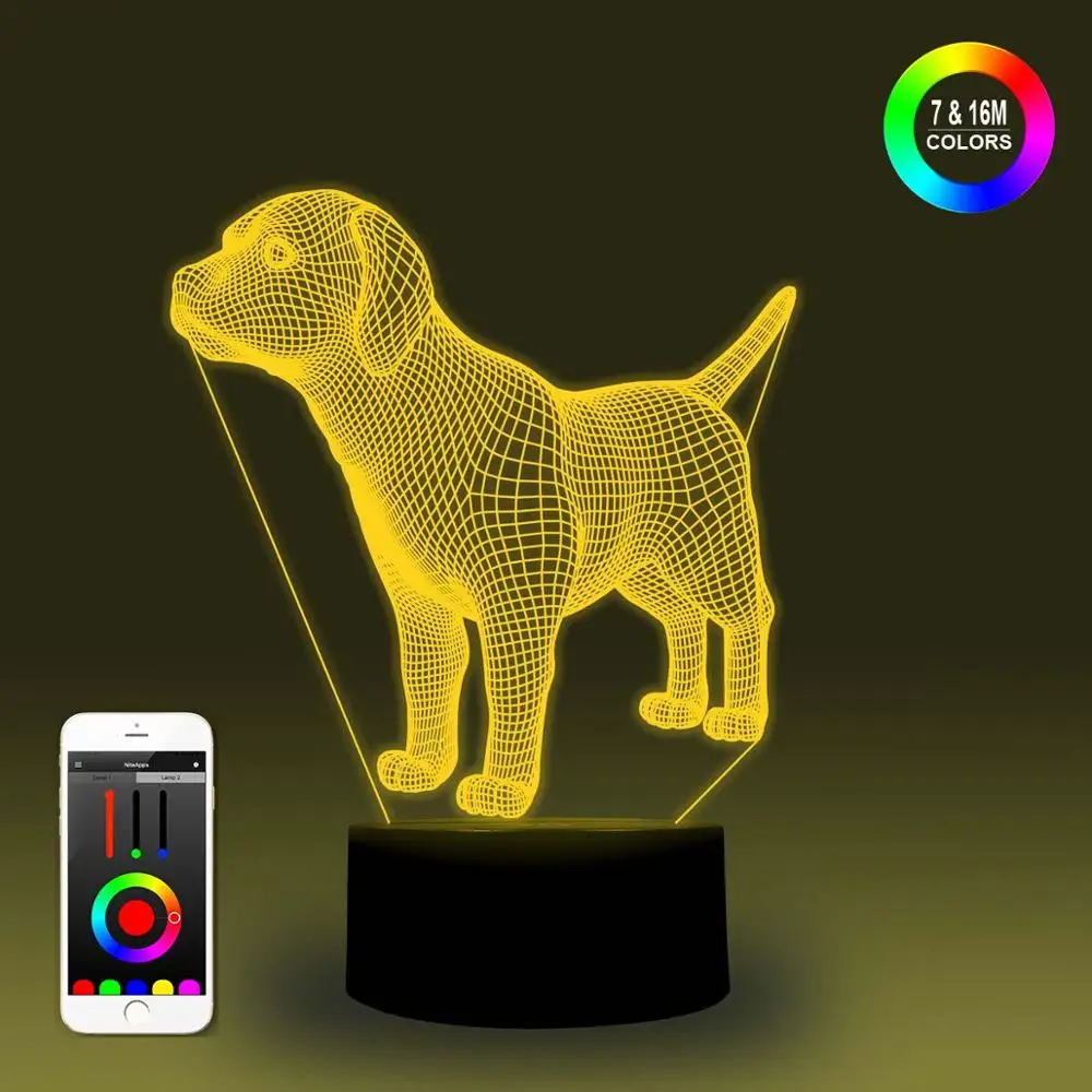 NiteApps 3D с изображением щенка Лабрадора собаки светодиодный ночник настольная лампа иллюзия Лампа подарок на день рождения приложение/сенсорный контроль
