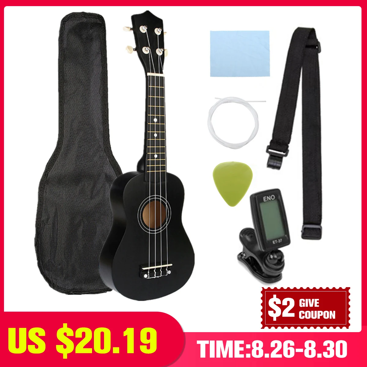 Ukulele Combo 21 Ukulele Black Soprano 4 Strings Uke Hawaii Bass